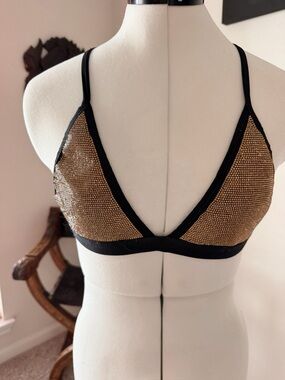 Gold Rhinestone Triangle Bralette with Black Trim